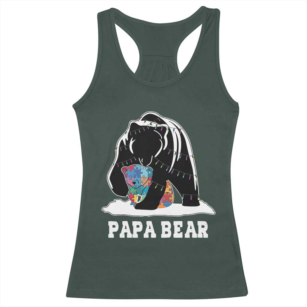 Autism Papa Bear Racerback Tank Top Support Autistic Matching Family Dad TS02 Dark Forest Green Print Your Wear