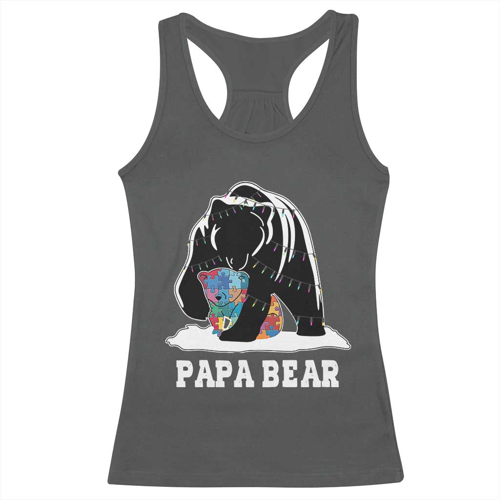 Autism Papa Bear Racerback Tank Top Support Autistic Matching Family Dad TS02 Dark Heather Print Your Wear