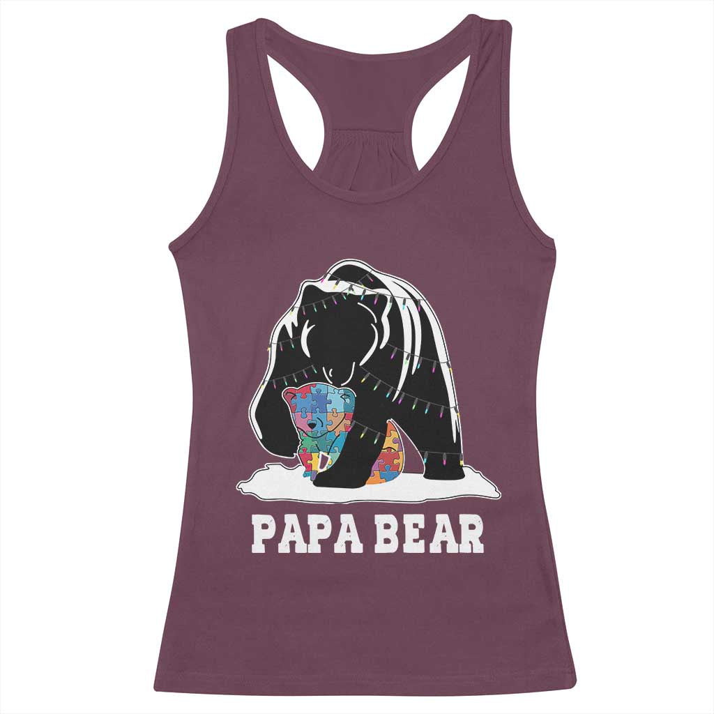 Autism Papa Bear Racerback Tank Top Support Autistic Matching Family Dad TS02 Maroon Print Your Wear