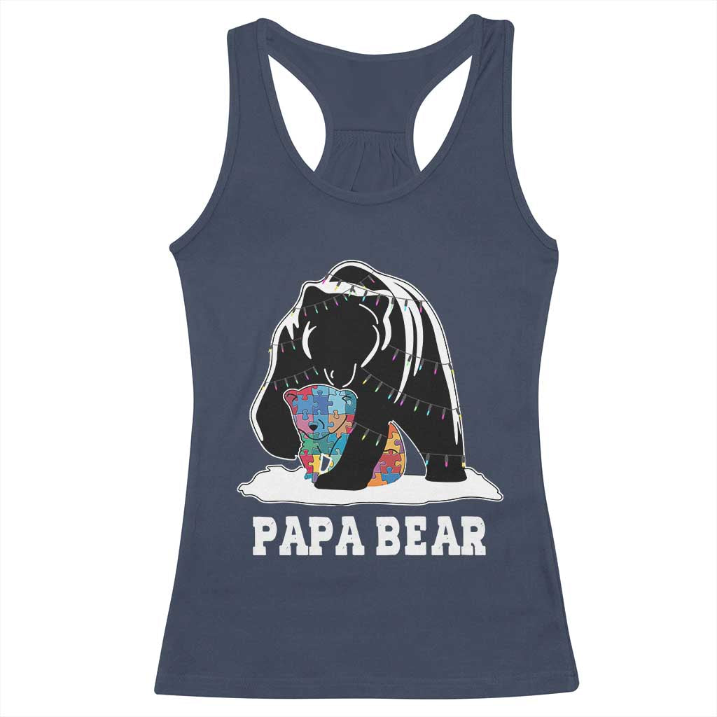 Autism Papa Bear Racerback Tank Top Support Autistic Matching Family Dad TS02 Navy Print Your Wear
