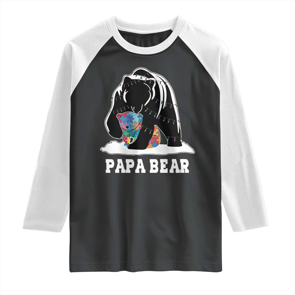 Autism Papa Bear Raglan Shirt Support Autistic Matching Family Dad TS02 Black White Print Your Wear