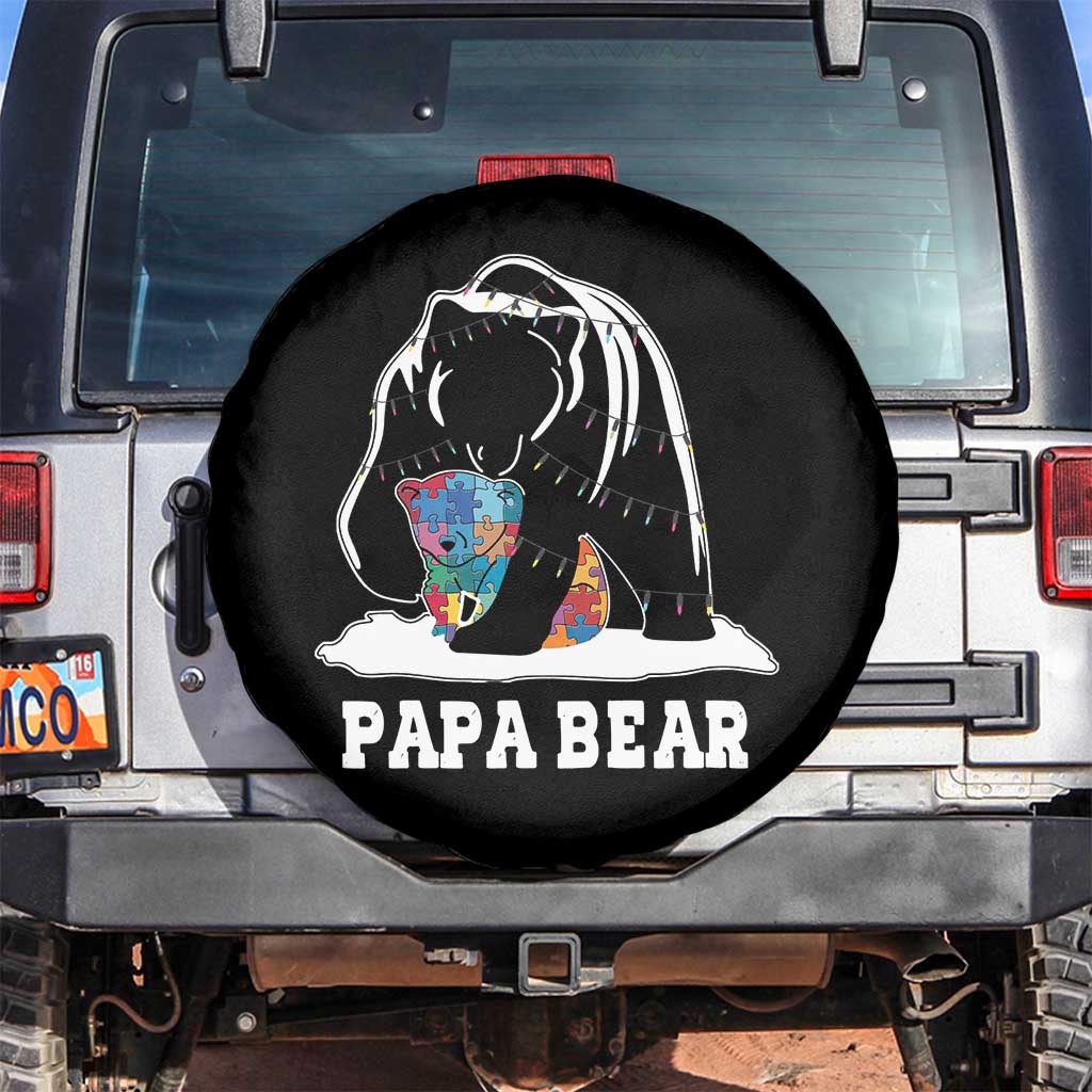 Autism Papa Bear Spare Tire Cover Support Autistic Matching Family Dad TS02 No hole Black Print Your Wear