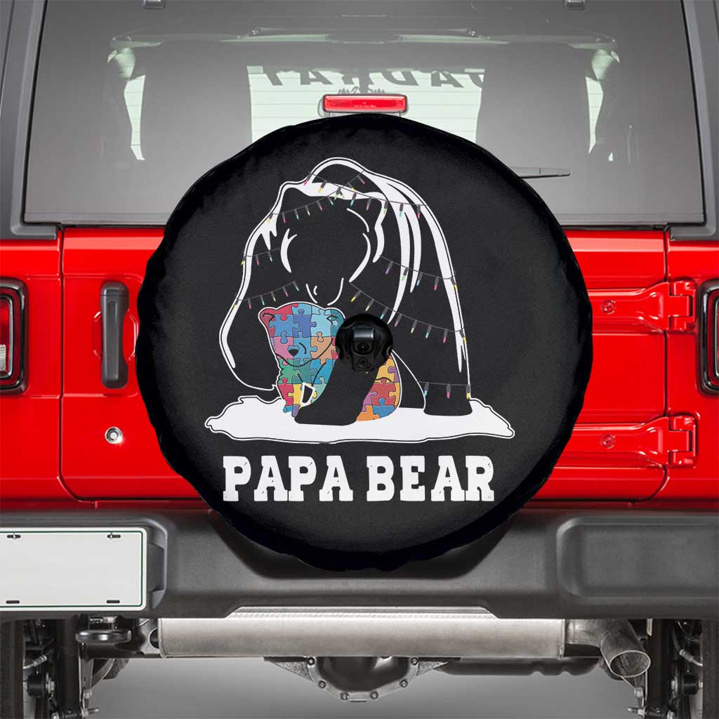 Autism Papa Bear Spare Tire Cover Support Autistic Matching Family Dad TS02 Black Print Your Wear