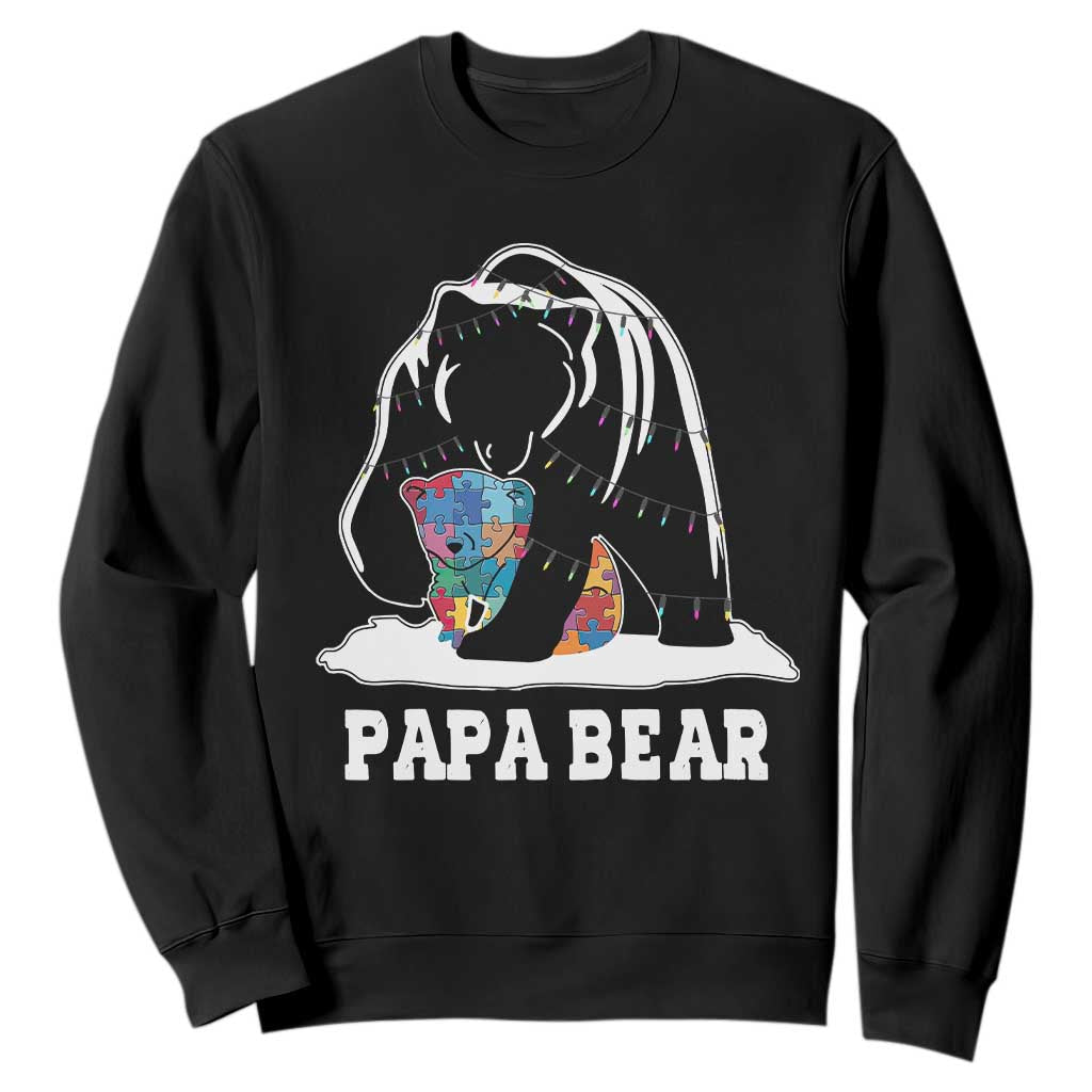 Autism Papa Bear Sweatshirt Support Autistic Matching Family Dad TS02 Black Print Your Wear