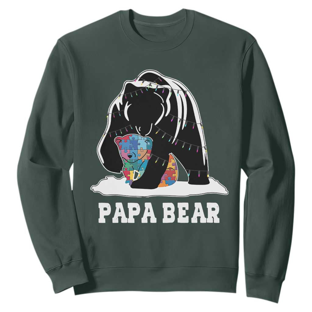 Autism Papa Bear Sweatshirt Support Autistic Matching Family Dad TS02 Dark Forest Green Print Your Wear