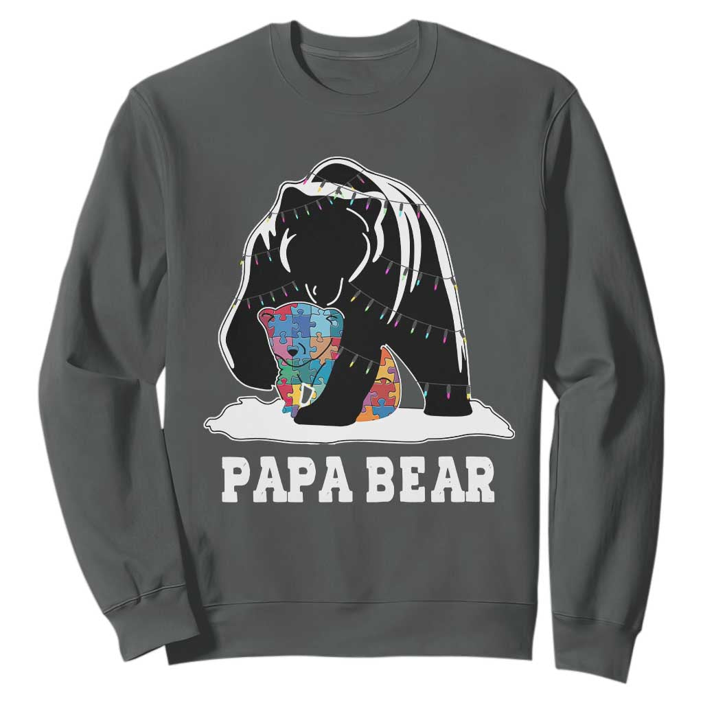Autism Papa Bear Sweatshirt Support Autistic Matching Family Dad TS02 Dark Heather Print Your Wear