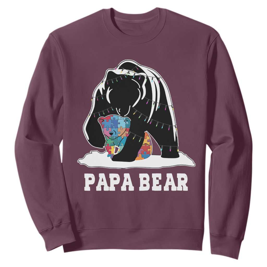 Autism Papa Bear Sweatshirt Support Autistic Matching Family Dad TS02 Maroon Print Your Wear