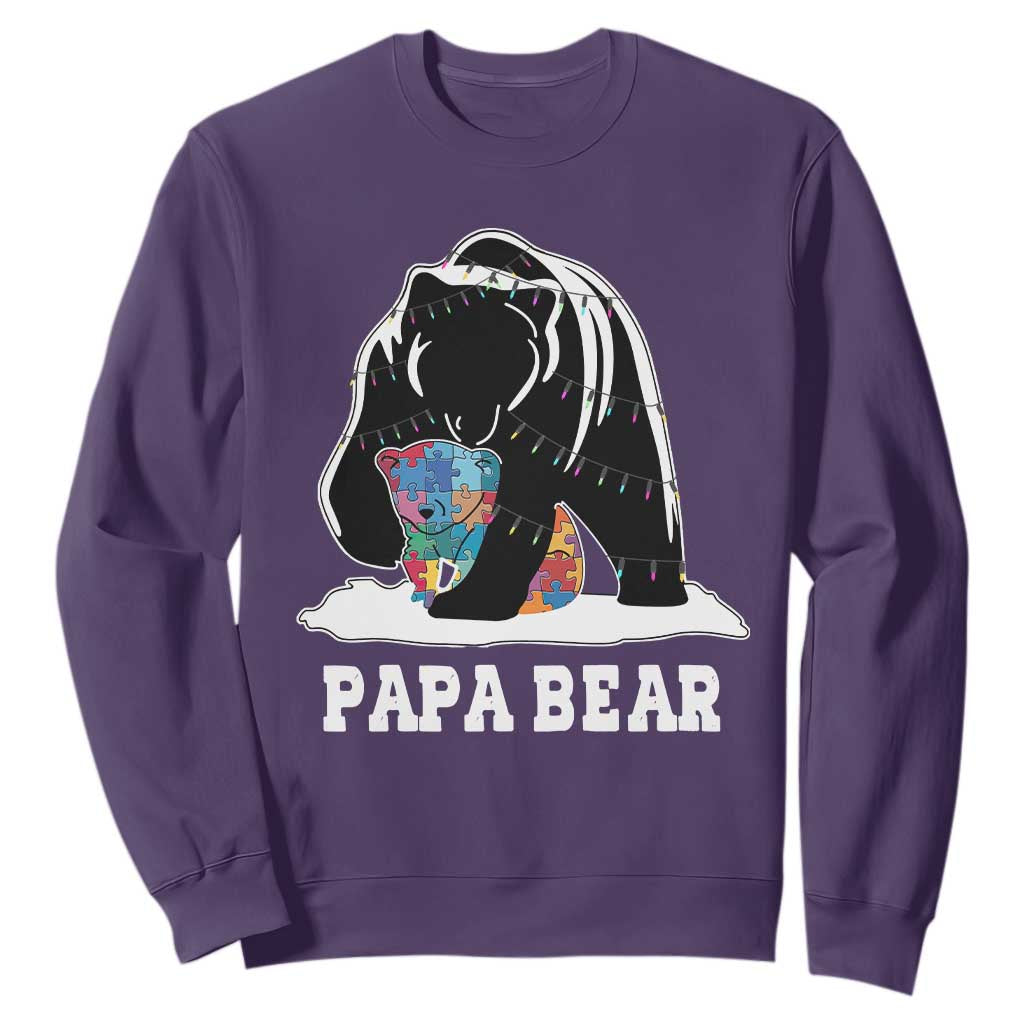 Autism Papa Bear Sweatshirt Support Autistic Matching Family Dad TS02 Purple Print Your Wear