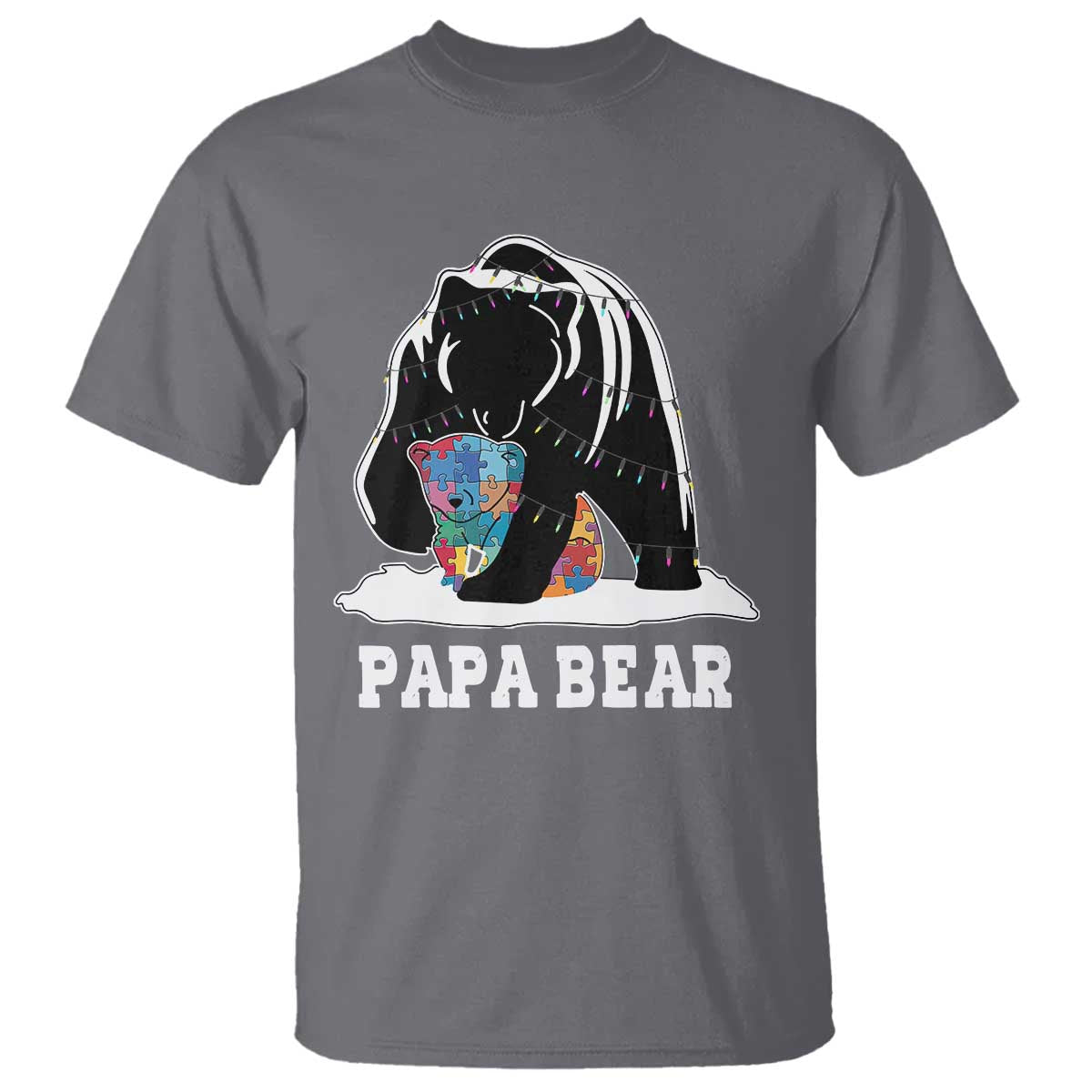 Autism Papa Bear T Shirt Support Autistic Matching Family Dad TS02 Charcoal Print Your Wear