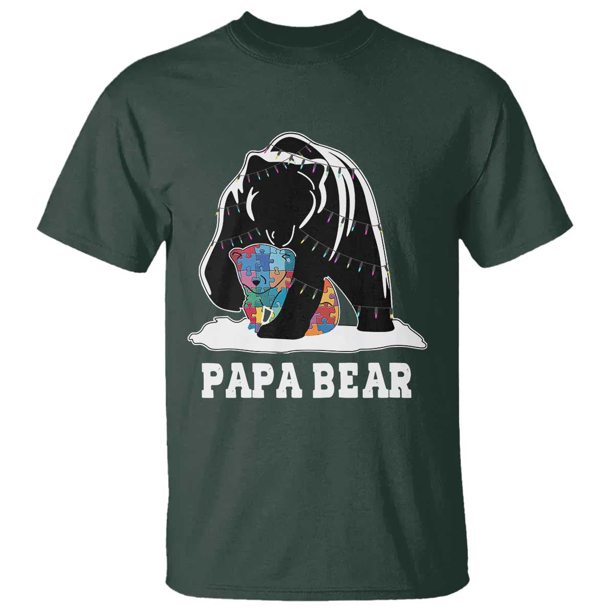 Autism Papa Bear T Shirt Support Autistic Matching Family Dad TS02 Dark Forest Green Print Your Wear