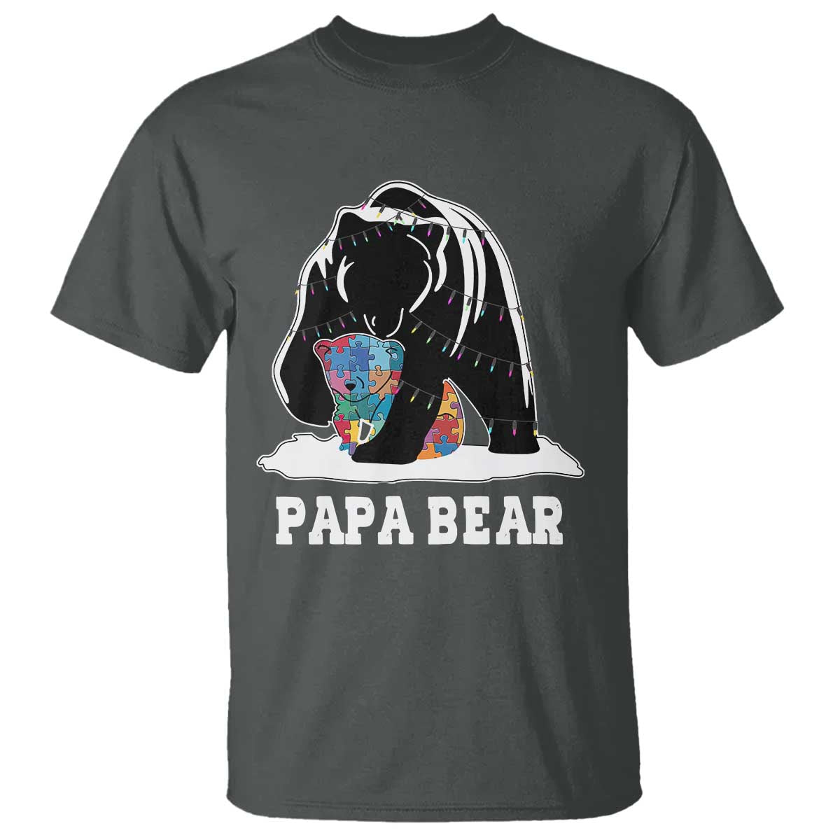 Autism Papa Bear T Shirt Support Autistic Matching Family Dad TS02 Dark Heather Print Your Wear