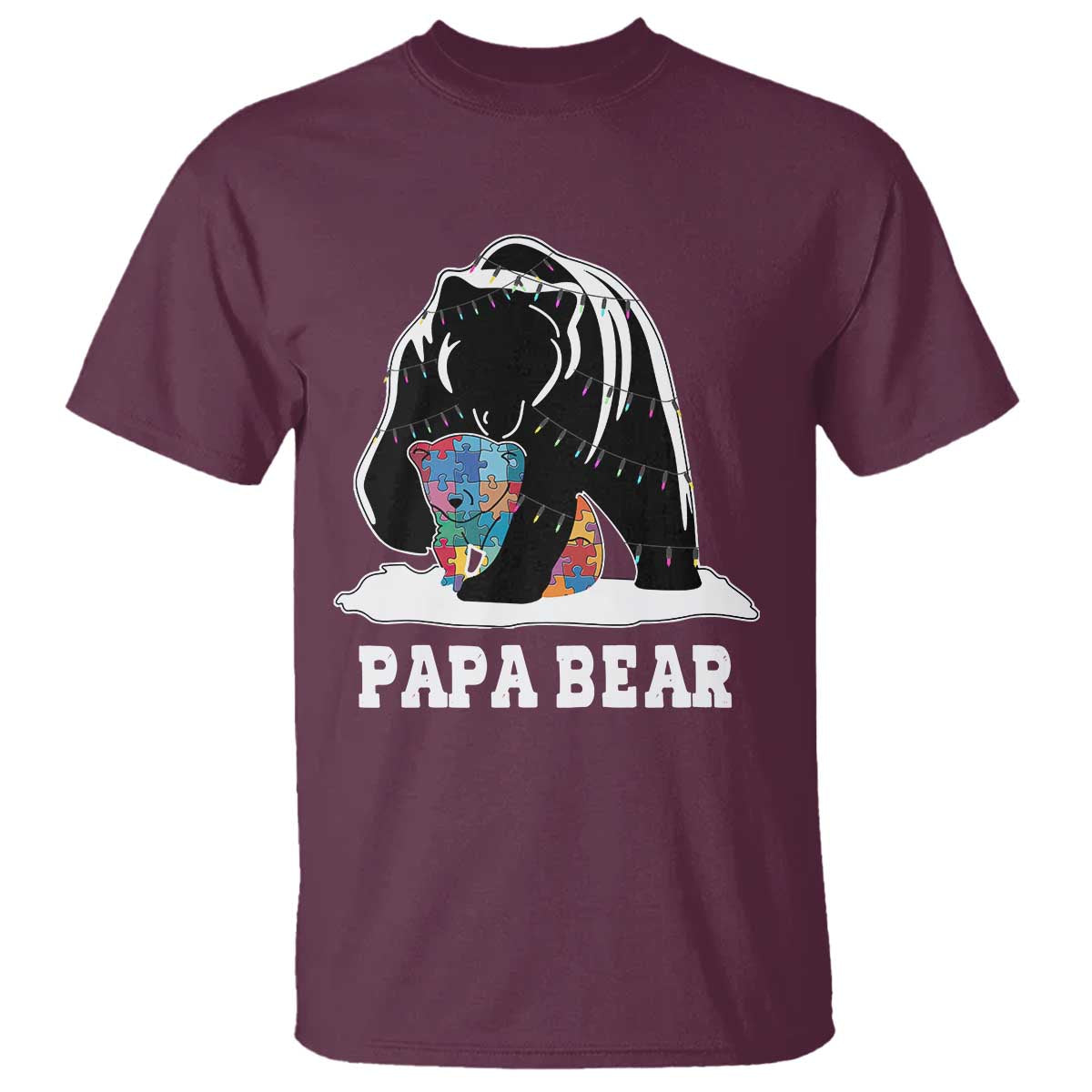 Autism Papa Bear T Shirt Support Autistic Matching Family Dad TS02 Maroon Print Your Wear