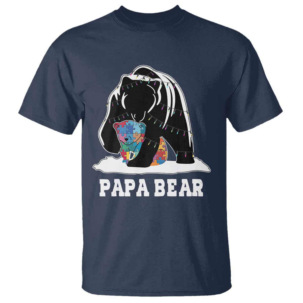 Autism Papa Bear T Shirt Support Autistic Matching Family Dad TS02 Navy Print Your Wear