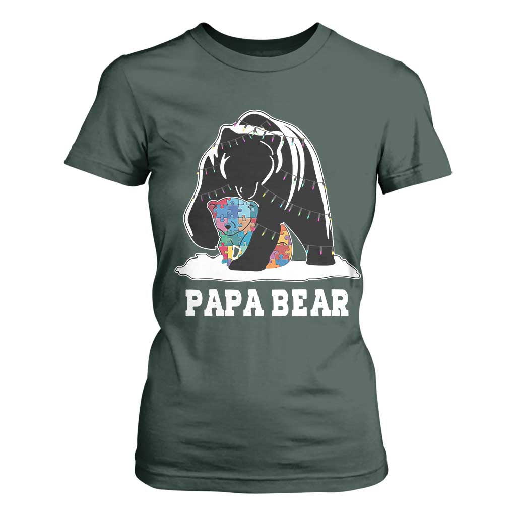Autism Papa Bear T Shirt For Women Support Autistic Matching Family Dad TS02 Dark Forest Green Print Your Wear
