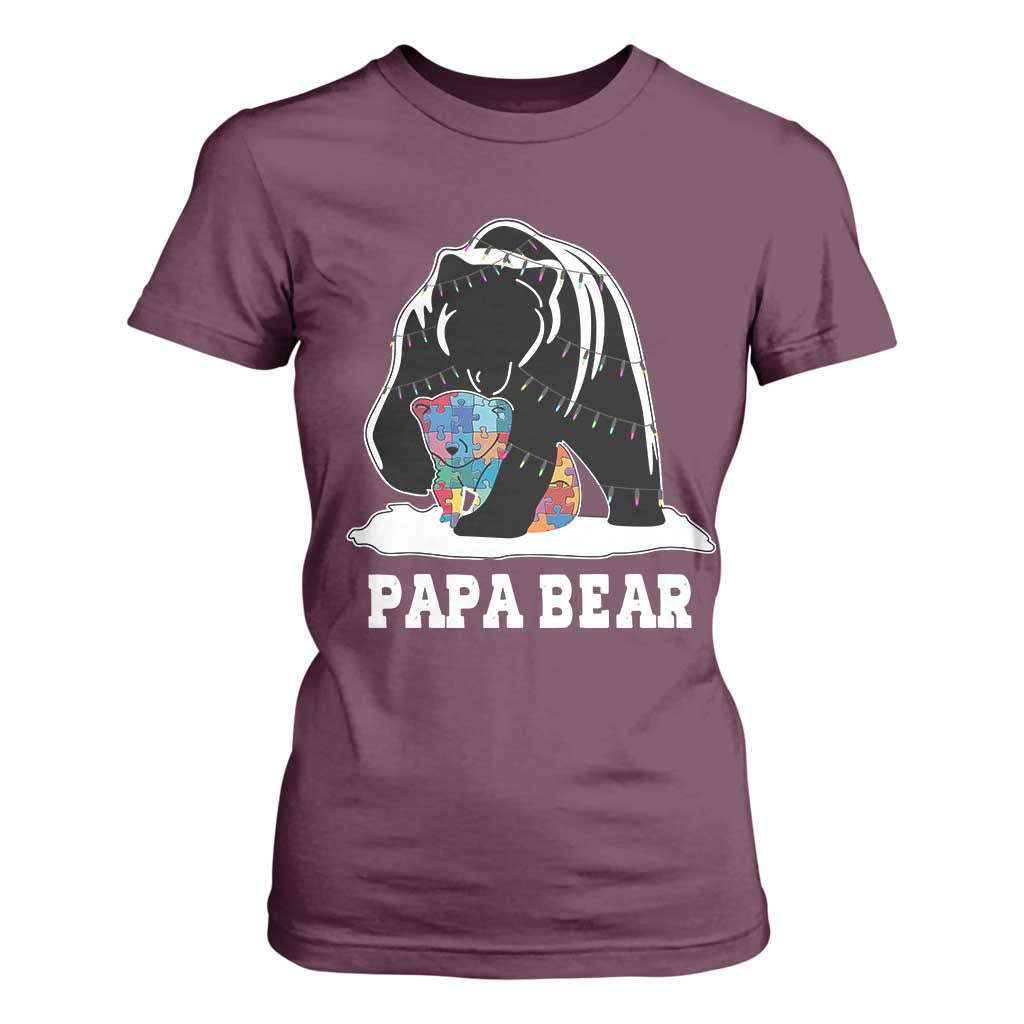 Autism Papa Bear T Shirt For Women Support Autistic Matching Family Dad TS02 Maroon Print Your Wear