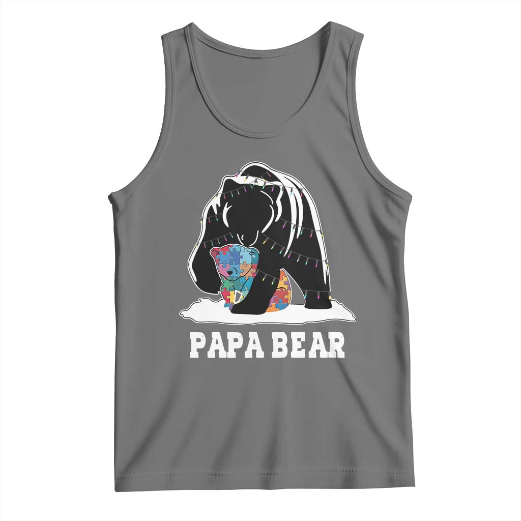 Autism Papa Bear Tank Top Support Autistic Matching Family Dad TS02 Black Heather Print Your Wear