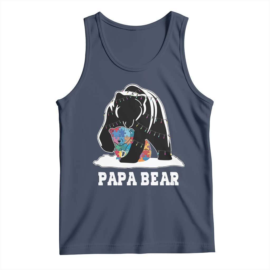 Autism Papa Bear Tank Top Support Autistic Matching Family Dad TS02 Navy Print Your Wear