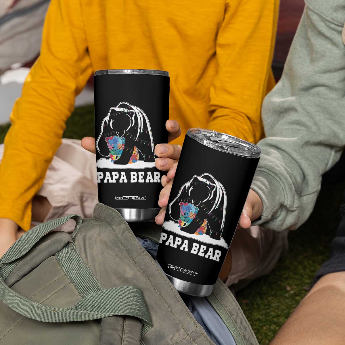 Autism Papa Bear Tumbler Cup Support Autistic Matching Family Dad TS02 Print Your Wear