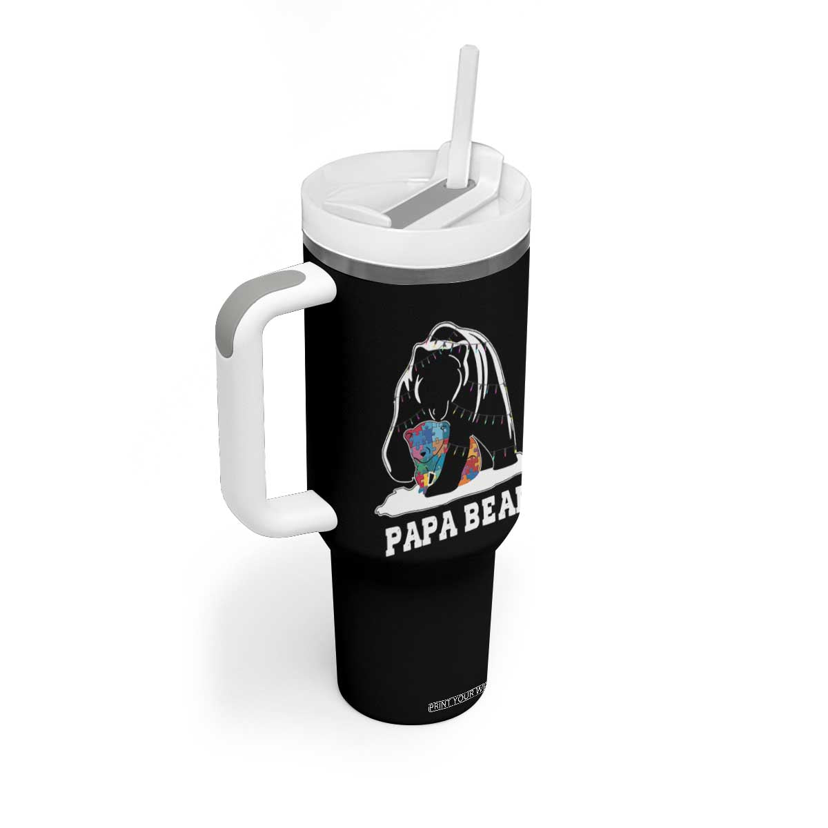 Autism Papa Bear Tumbler With Handle Support Autistic Matching Family Dad TS02 Print Your Wear