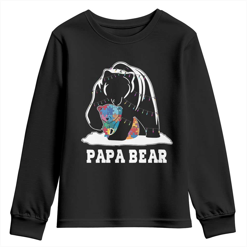 Autism Papa Bear Youth Sweatshirt Support Autistic Matching Family Dad TS02 Black Print Your Wear