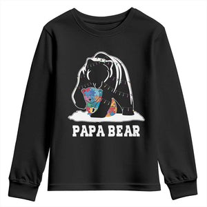 Autism Papa Bear Youth Sweatshirt Support Autistic Matching Family Dad TS02 Black Print Your Wear