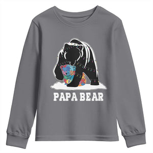 Autism Papa Bear Youth Sweatshirt Support Autistic Matching Family Dad TS02 Charcoal Print Your Wear