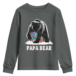 Autism Papa Bear Youth Sweatshirt Support Autistic Matching Family Dad TS02 Dark Heather Print Your Wear