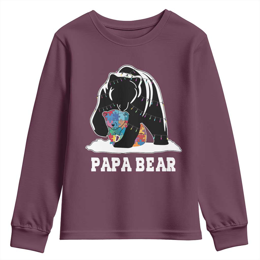 Autism Papa Bear Youth Sweatshirt Support Autistic Matching Family Dad TS02 Maroon Print Your Wear