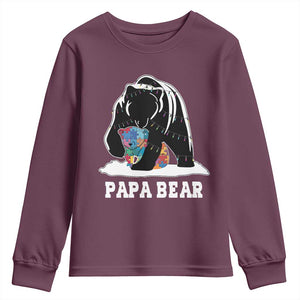 Autism Papa Bear Youth Sweatshirt Support Autistic Matching Family Dad TS02 Maroon Print Your Wear