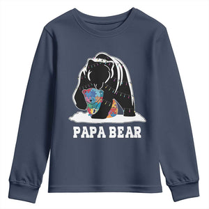 Autism Papa Bear Youth Sweatshirt Support Autistic Matching Family Dad TS02 Navy Print Your Wear