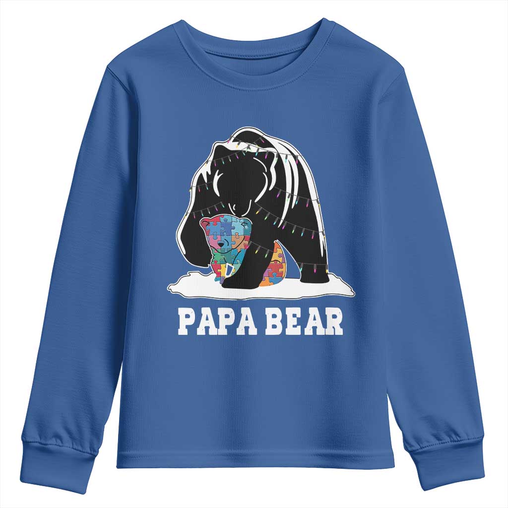 Autism Papa Bear Youth Sweatshirt Support Autistic Matching Family Dad TS02 Royal Blue Print Your Wear