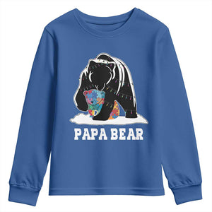 Autism Papa Bear Youth Sweatshirt Support Autistic Matching Family Dad TS02 Royal Blue Print Your Wear