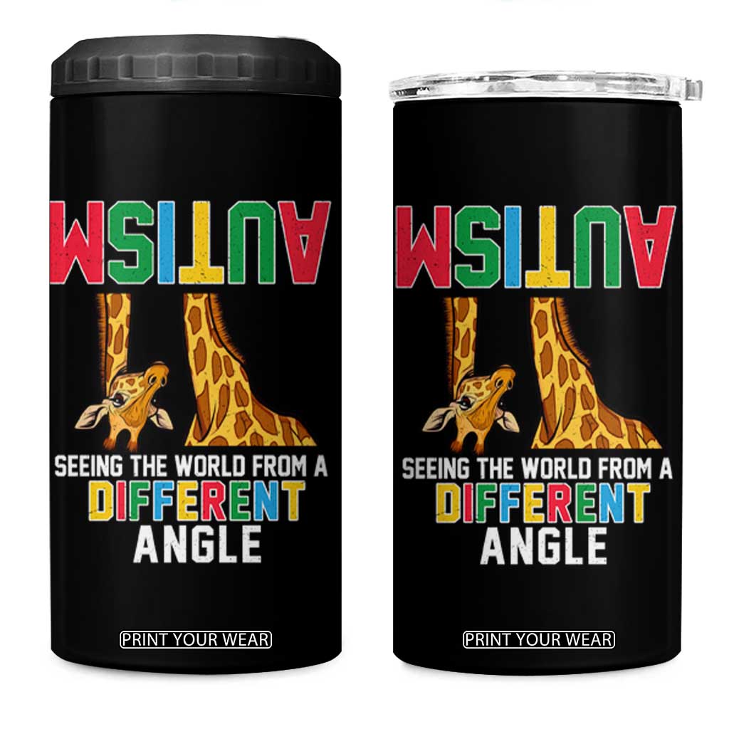 Giraffe Autism Awareness 4 in 1 Can Cooler Tumbler Seeing World Different Angle TS02 One Size: 16 oz Black Print Your Wear