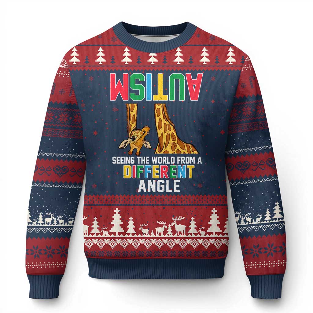Giraffe Autism Awareness Ugly Christmas Sweater Seeing World Different Angle TS02 Navy Red Print Your Wear