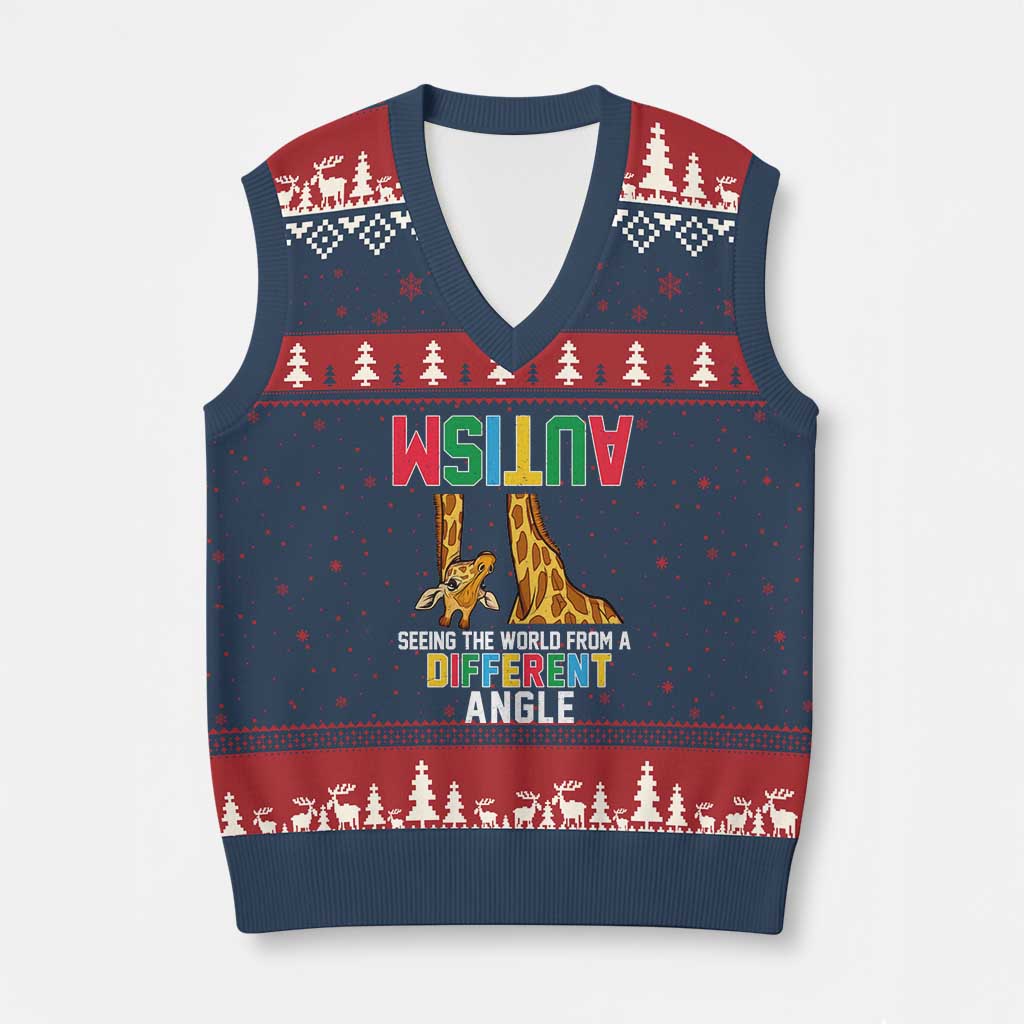 Giraffe Autism Awareness V-Neck Knit Sweater Vest Seeing World Different Angle TS02 Navy Red Print Your Wear