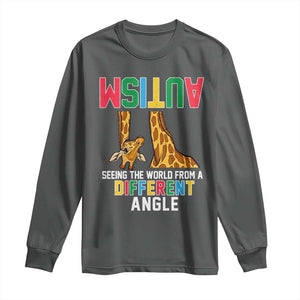 Giraffe Autism Awareness Long Sleeve Shirt Seeing World Different Angle TS02 Dark Heather Print Your Wear