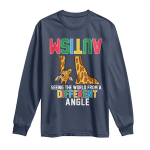 Giraffe Autism Awareness Long Sleeve Shirt Seeing World Different Angle TS02 Navy Print Your Wear