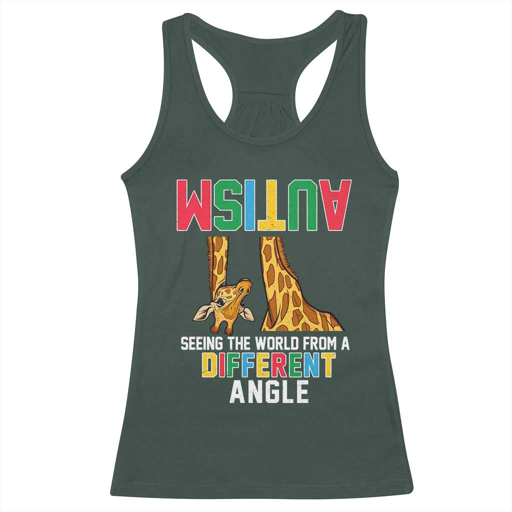 Giraffe Autism Awareness Racerback Tank Top Seeing World Different Angle TS02 Dark Forest Green Print Your Wear