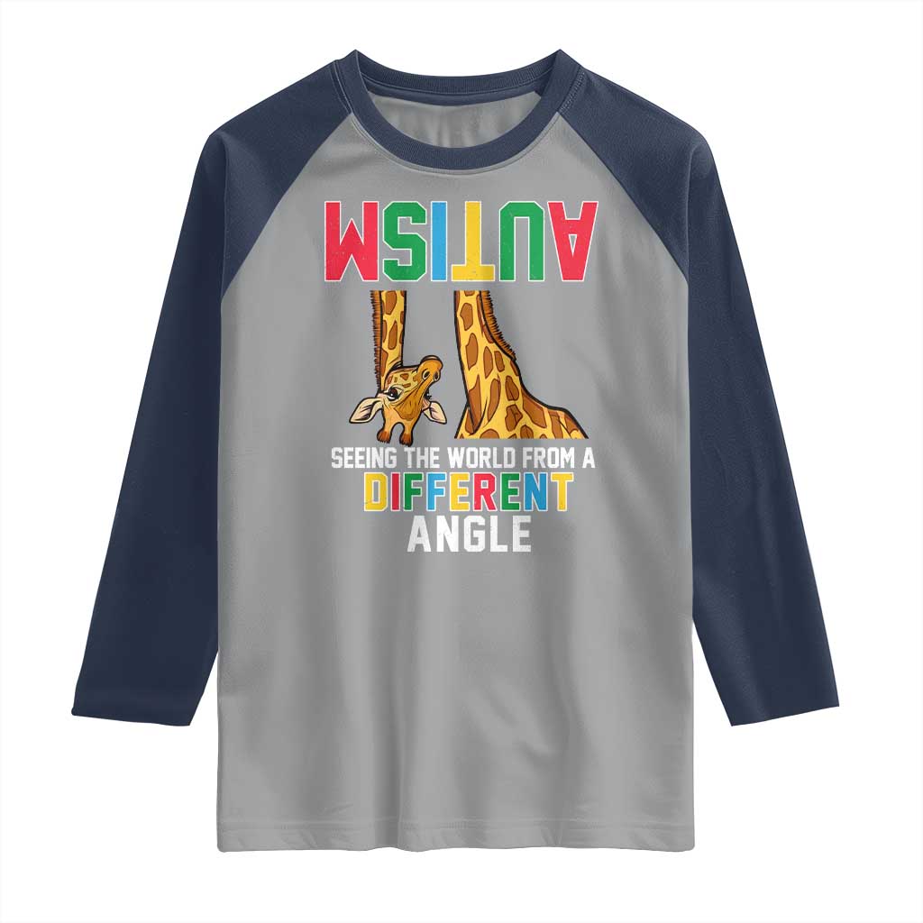 Giraffe Autism Awareness Raglan Shirt Seeing World Different Angle TS02 Sport Gray Navy Print Your Wear
