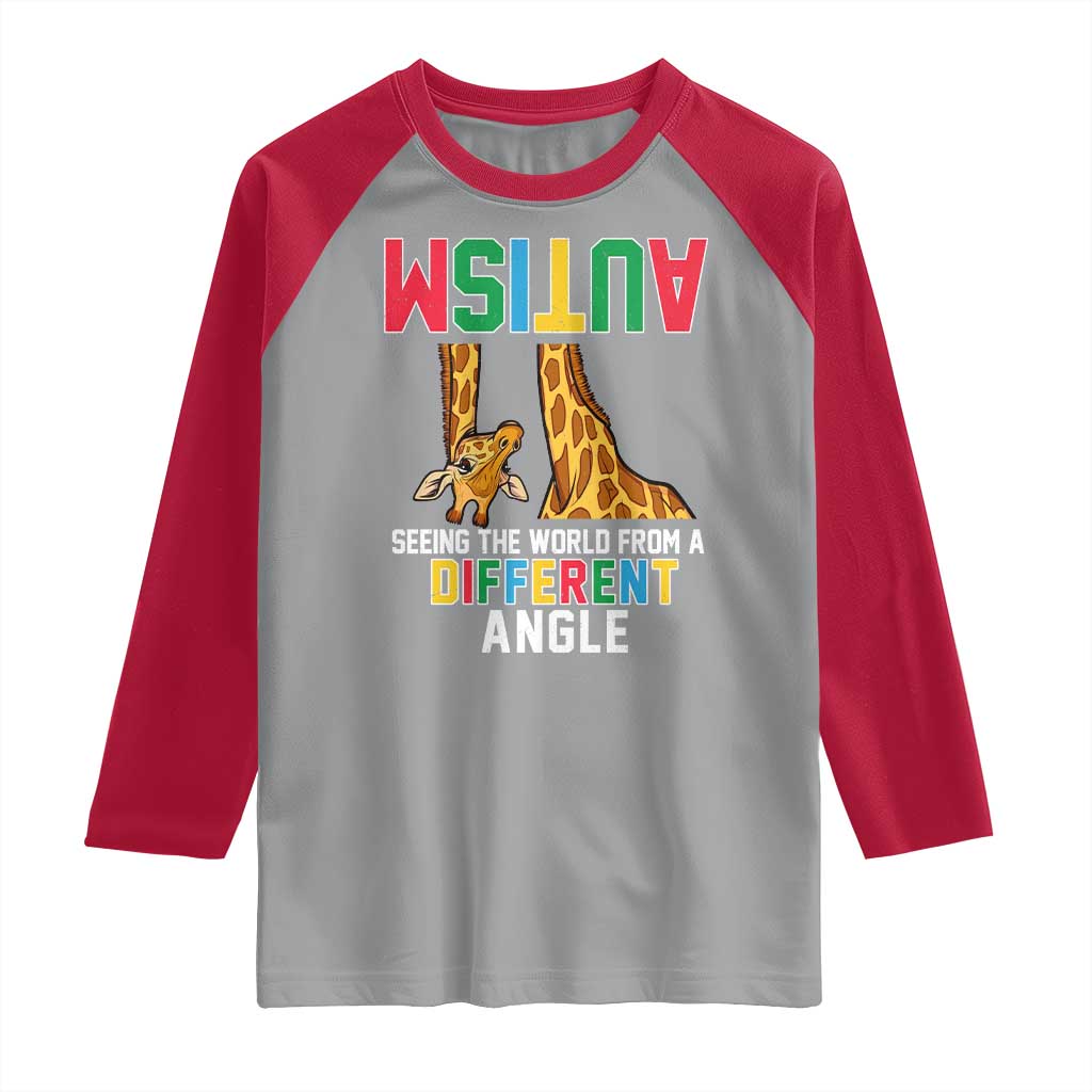 Giraffe Autism Awareness Raglan Shirt Seeing World Different Angle TS02 Sport Gray Red Print Your Wear