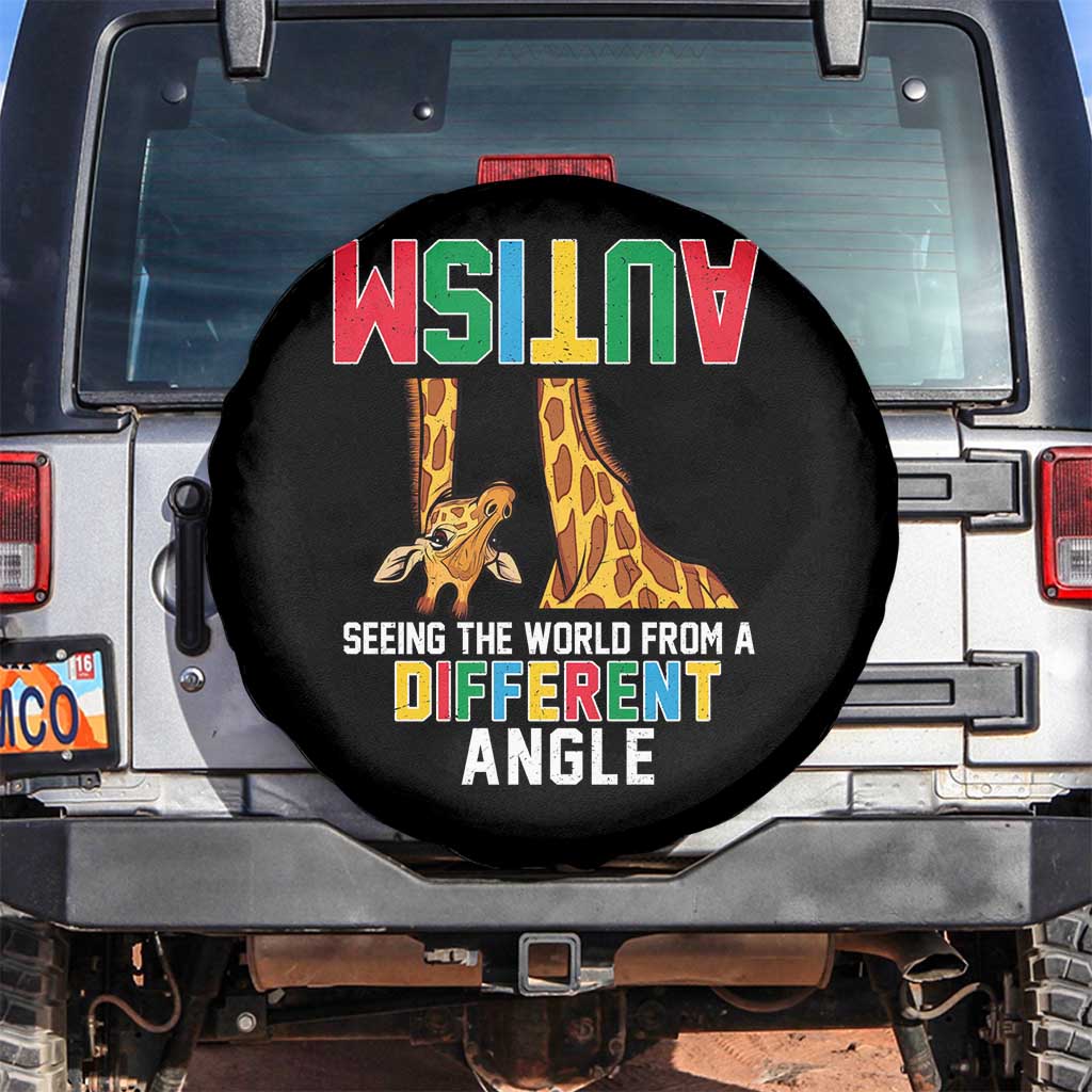 Giraffe Autism Awareness Spare Tire Cover Seeing World Different Angle TS02 No hole Black Print Your Wear