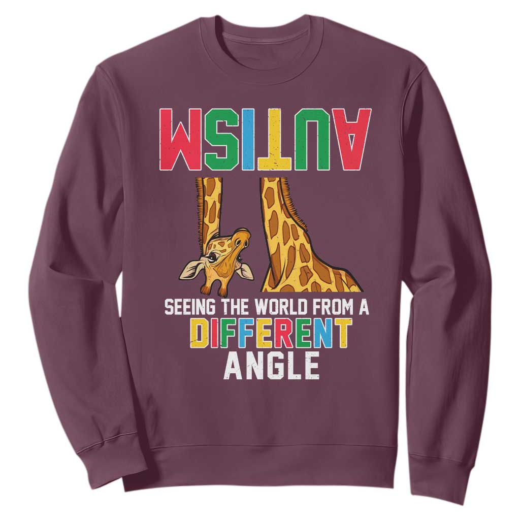 Giraffe Autism Awareness Sweatshirt Seeing World Different Angle TS02 Maroon Print Your Wear