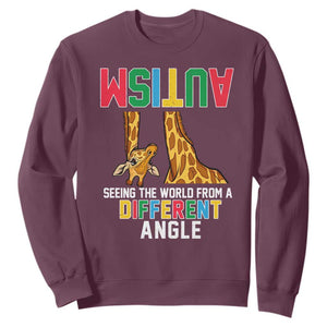 Giraffe Autism Awareness Sweatshirt Seeing World Different Angle TS02 Maroon Print Your Wear
