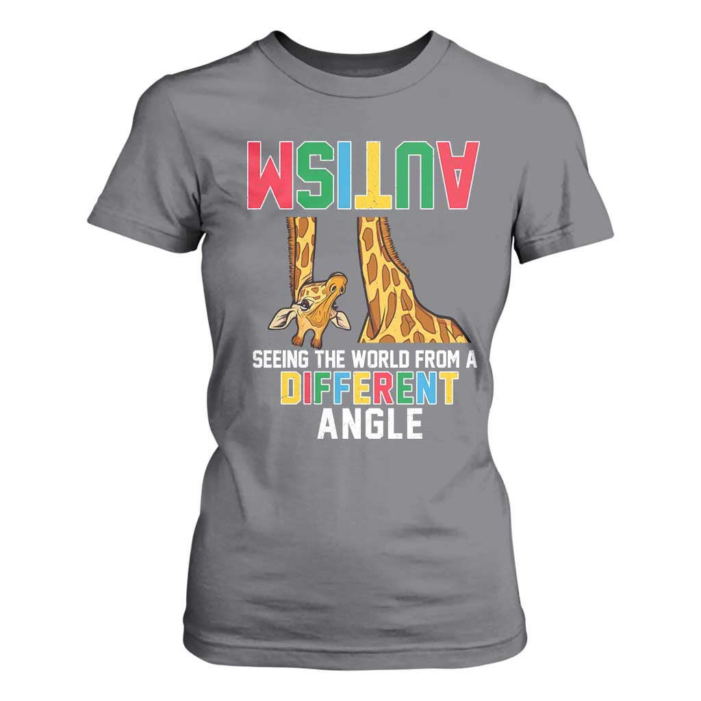 Giraffe Autism Awareness T Shirt For Women Seeing World Different Angle TS02 Charcoal Print Your Wear