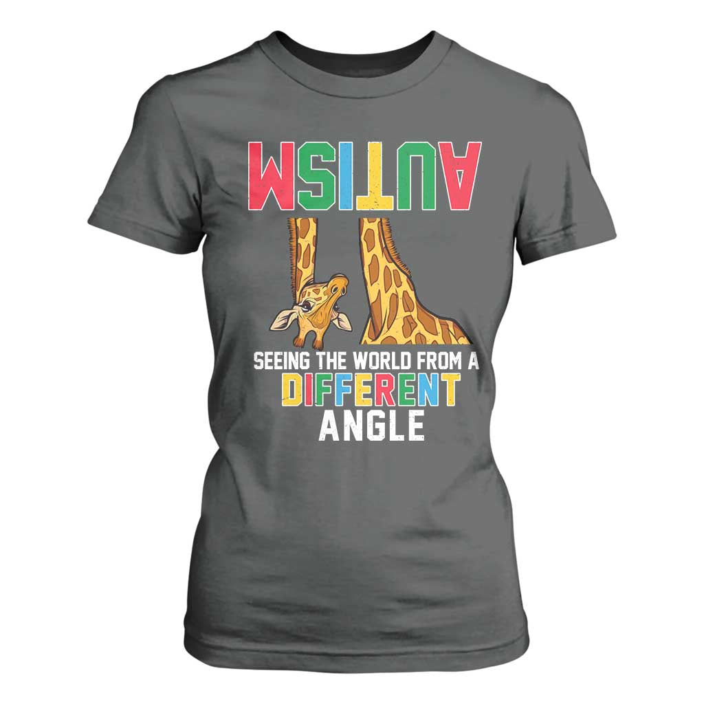 Giraffe Autism Awareness T Shirt For Women Seeing World Different Angle TS02 Dark Heather Print Your Wear