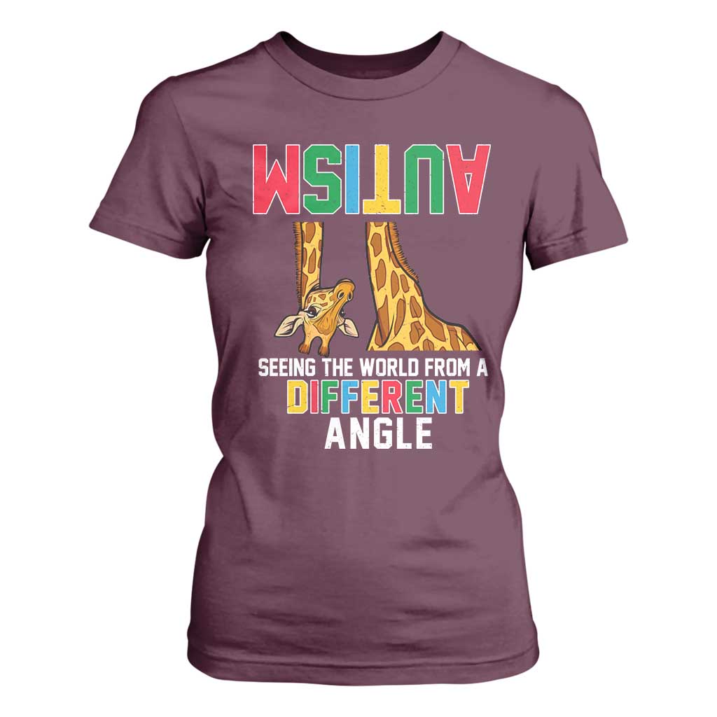Giraffe Autism Awareness T Shirt For Women Seeing World Different Angle TS02 Maroon Print Your Wear