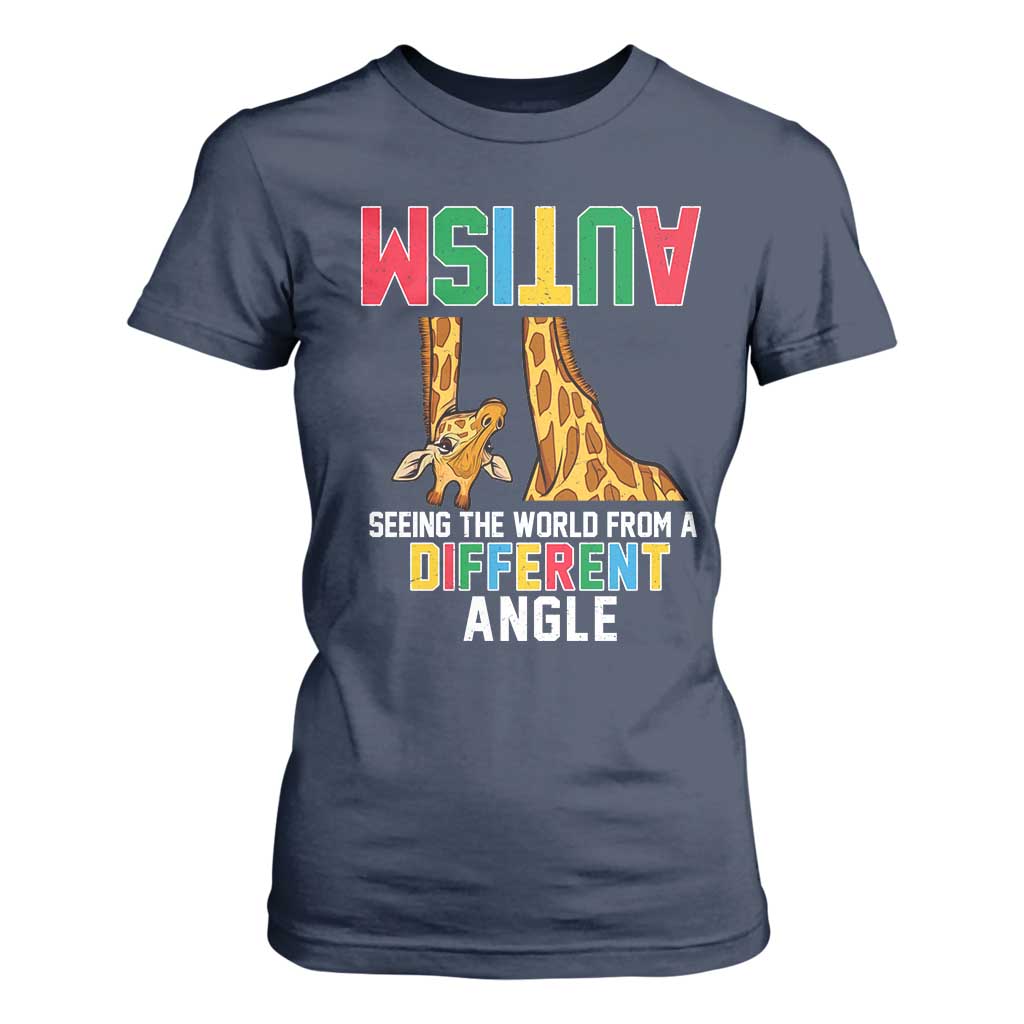 Giraffe Autism Awareness T Shirt For Women Seeing World Different Angle TS02 Navy Print Your Wear