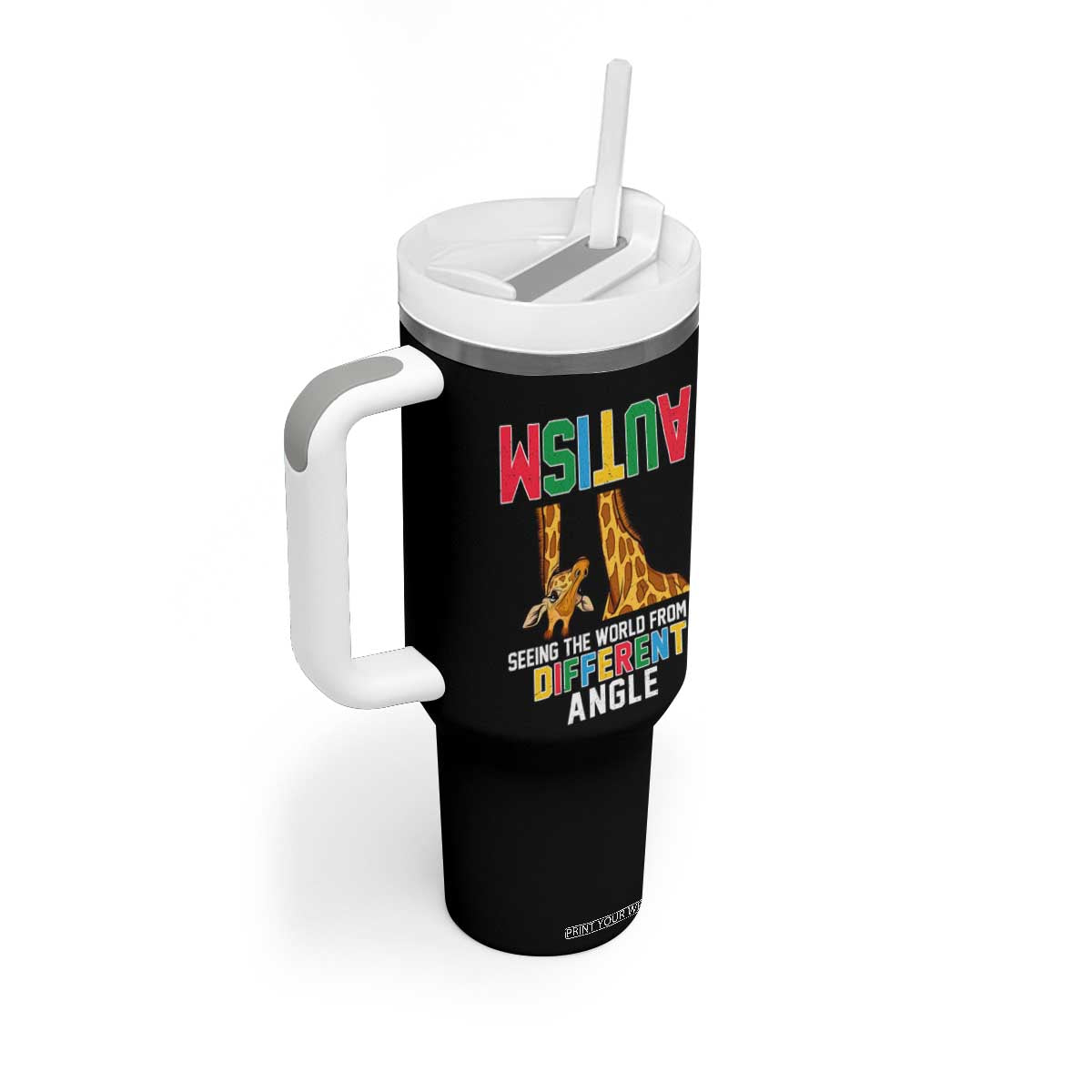 Giraffe Autism Awareness Tumbler With Handle Seeing World Different Angle TS02 Print Your Wear