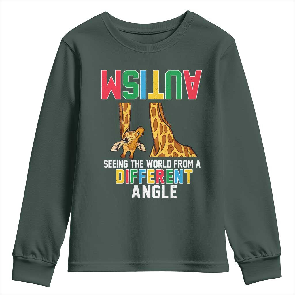 Giraffe Autism Awareness Youth Sweatshirt Seeing World Different Angle TS02 Dark Forest Green Print Your Wear