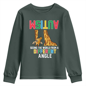 Giraffe Autism Awareness Youth Sweatshirt Seeing World Different Angle TS02 Dark Forest Green Print Your Wear